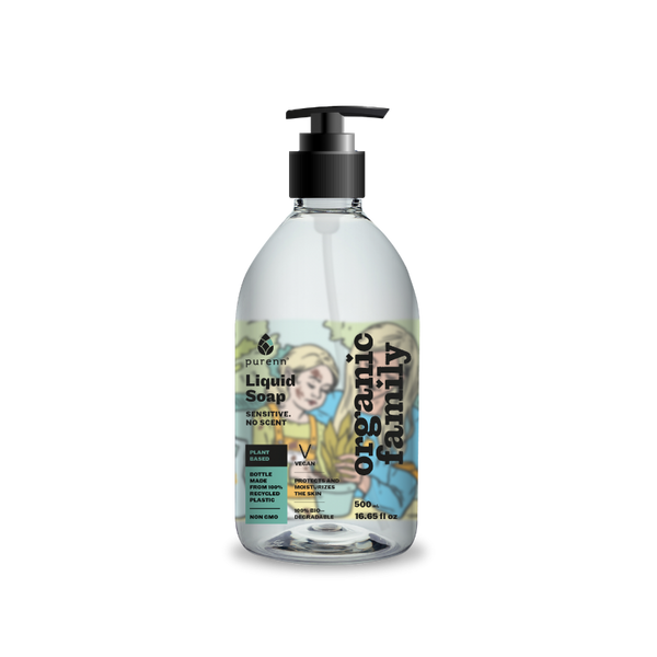 Liquid soap with Aloe vera and calendula extracts for sensitive skin. No Scent added. 500ml